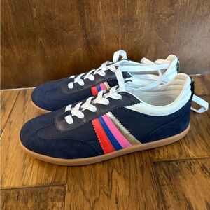 Boden Navy Sneakers with Colorful Stripes